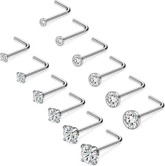 20G 1.5mm 2mm 2.5mm 3mm 3.5mm 4mm Nose Rings, 4 - 12Pcs Clear Diamond CZ Nose Studs Nose Piercings Jewellery - Studs - British D'sire