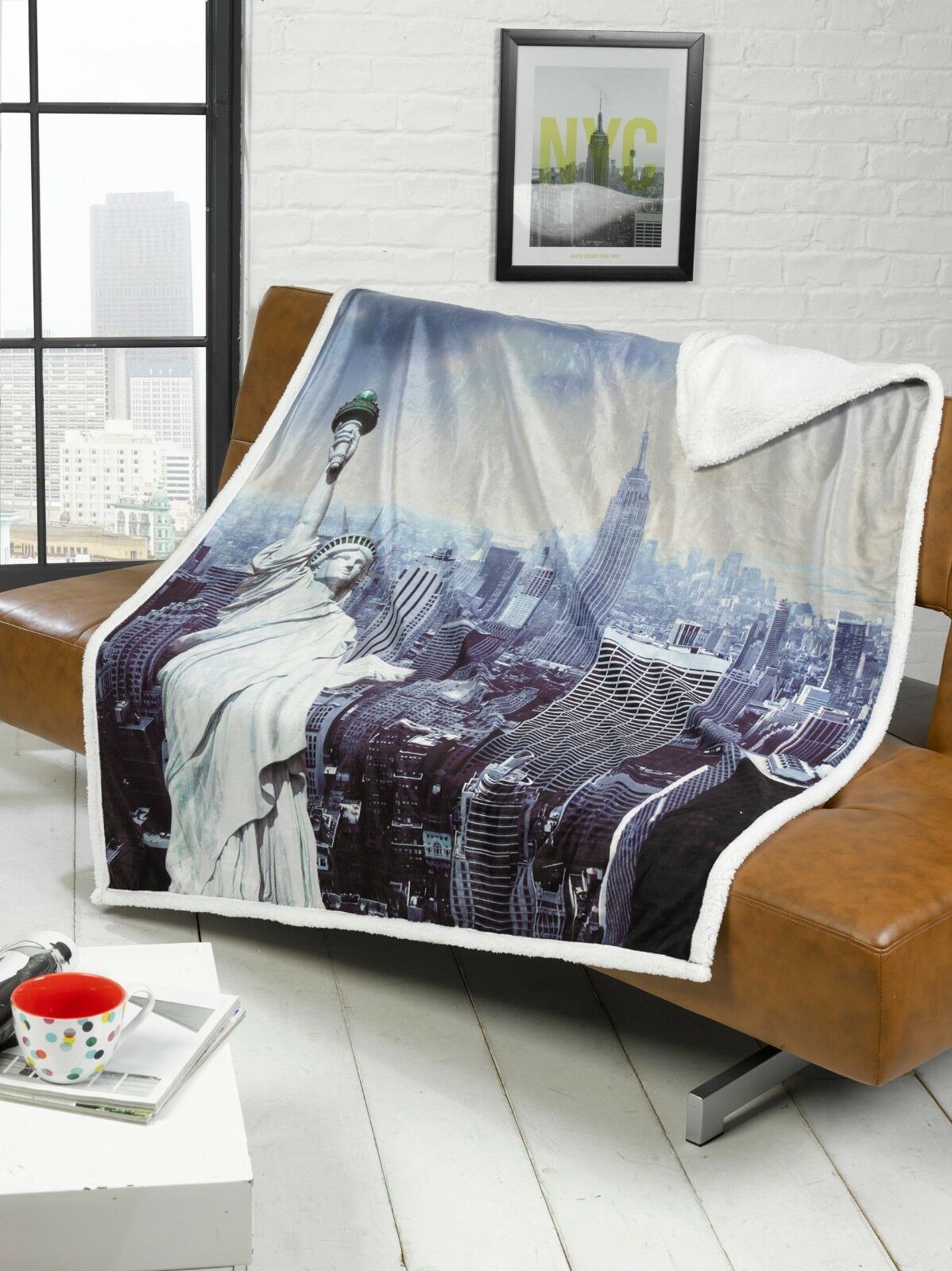 Luxury Sherpa Faux Fur Throw Fleece Blanket Sofa Bed Union Jack Skyline Animals