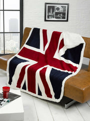 Luxury Sherpa Faux Fur Throw Fleece Blanket Sofa Bed Union Jack Skyline Animals