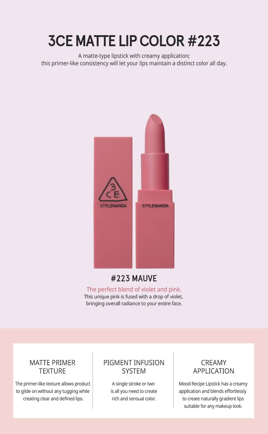 3CE - Supreme Violet Matte Lip Colour 223 Mauve