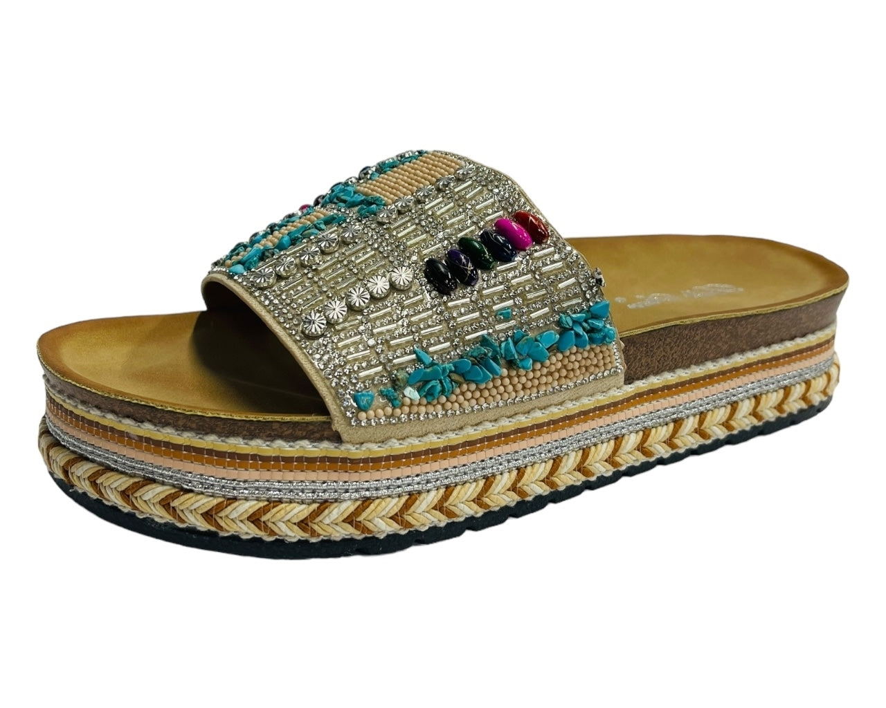 Platform Faux Leather Multi Stone Maule Sliders