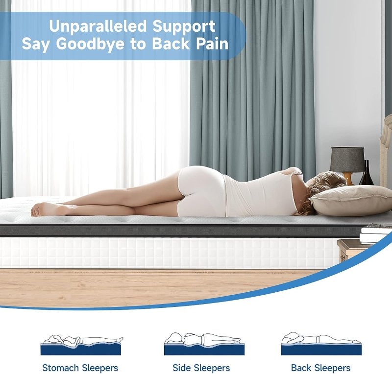 25CM Pocket Sprung Mattress with Anti-mite Fabric and Wave Memory Foam, Individually Wrapped Spring Hybrid Mattress-Medium Firm - British D'sire