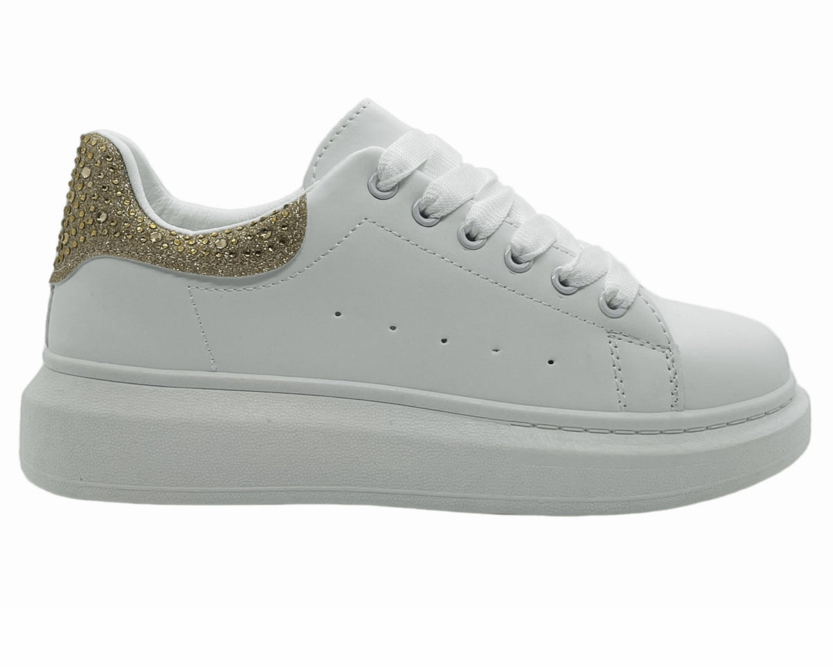 Women's Crystal Chunky Sole Lace Up Trainers