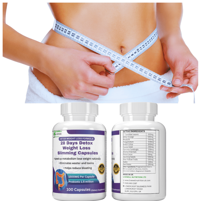 28 Detox Weight Loss Sliming Capsule, Gentle Detoxification Healthy Weight Loss, with Added Probiotic 100 Capsules 1.5m Lactobacillus Acidophilus100 Capsules @ 1200mg - Vitamins & Supplements - British D'sire