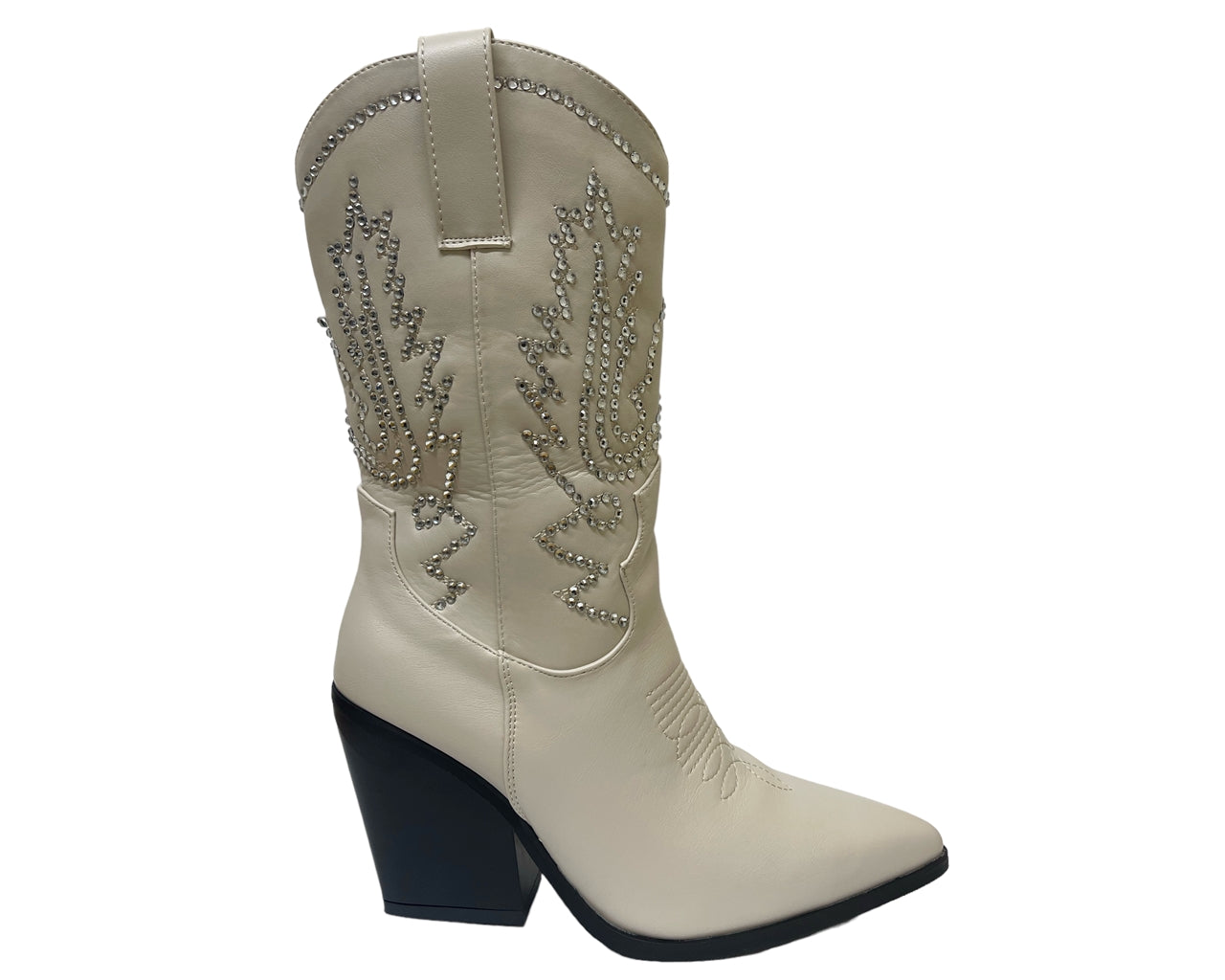 Mid Calf Cowboy Embroidery Diamante Boots