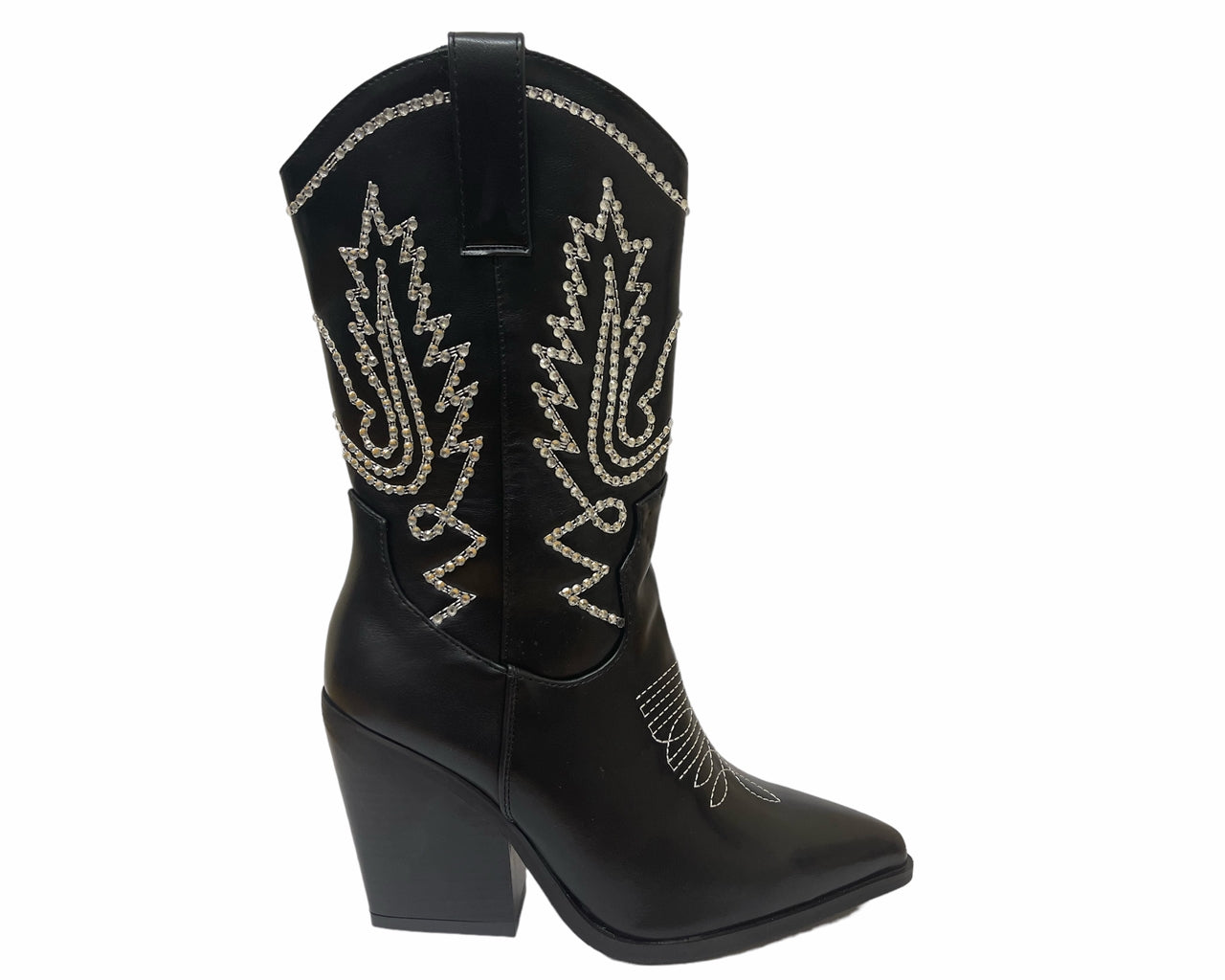 Mid Calf Cowboy Embroidery Diamante Boots