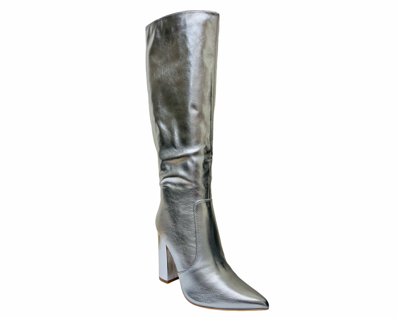 Women's Leather Look Metallic Knee High Boots