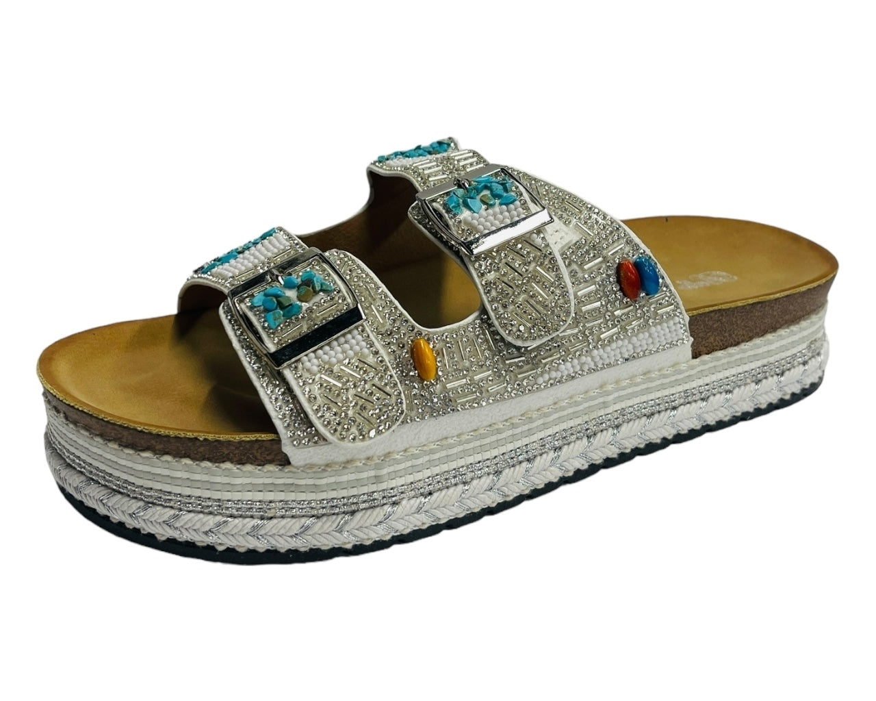 Platform Faux Leather Multi Stone Maule Sliders