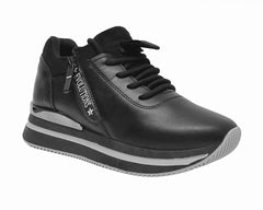 Women's Faux Leather Retro Lace Up Trainers