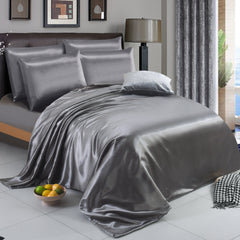 6PCS SATIN COMPLETE BEDDING SET DUVET COVER FITTED SHEET 4 PILLOW CASES