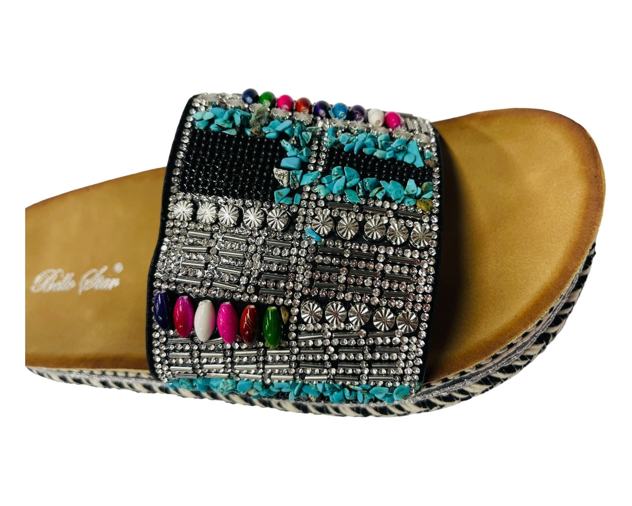 Platform Faux Leather Multi Stone Maule Sliders