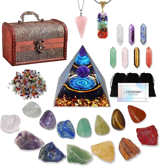 29pcs Healing Crystals Set, Crystals and Gemstones Set 7raw Chakra and 7tumbled Stones, 7bullet Shaped Chakra Stones, 2crystal Necklace, Crystal Pyramid, Crystals and Gemstones,Crystal Gifts - Gemstones - British D'sire