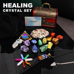 29pcs Healing Crystals Set, Crystals and Gemstones Set 7raw Chakra and 7tumbled Stones, 7bullet Shaped Chakra Stones, 2crystal Necklace, Crystal Pyramid, Crystals and Gemstones,Crystal Gifts - Gemstones - British D'sire