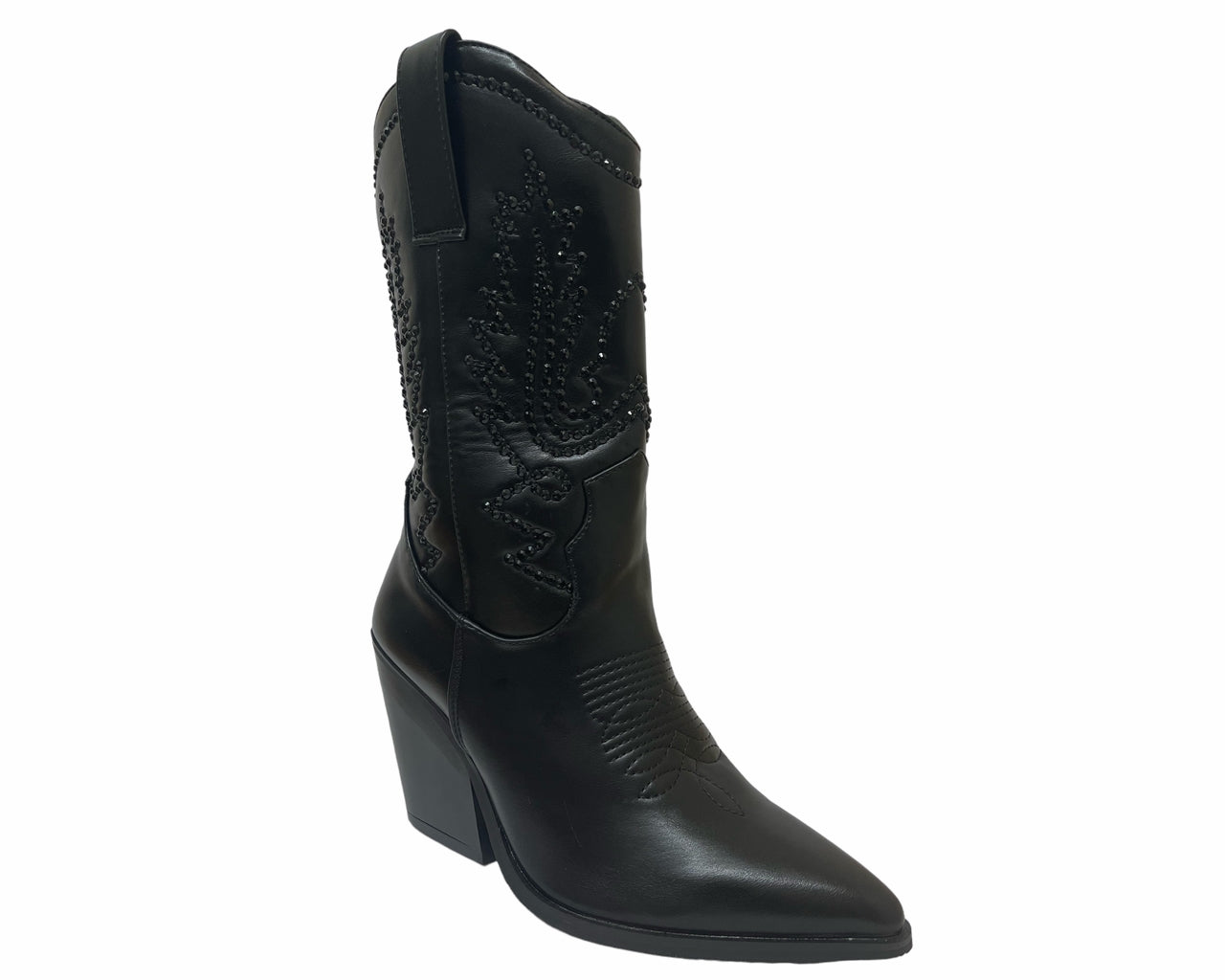 Mid Calf Cowboy Embroidery Diamante Boots