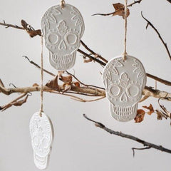 2pcs Luxury Stoneware Cream Skull Tree Ornament Decoration in Gift Box - Seasonal & Holiday Decorations - British D'sire