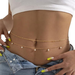 2Pcs Summer Beaded Waist Chain Metal Bikini Multi Layer Waist Belly Chain Sexy Beach Beads Body Chain Pearl Simple Waist Chain for Women Girls (Beads Belly - gold) - Body Jewellery - British D'sire