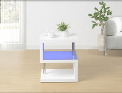 3 Layer WHITE Coffee Table with BLUE LED Light - EFFULGENCE - Side Table - British D'sire