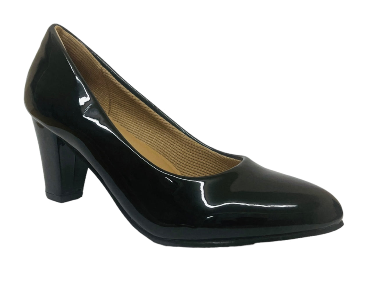 Faux Patent Leather Block Heel Court Shoes