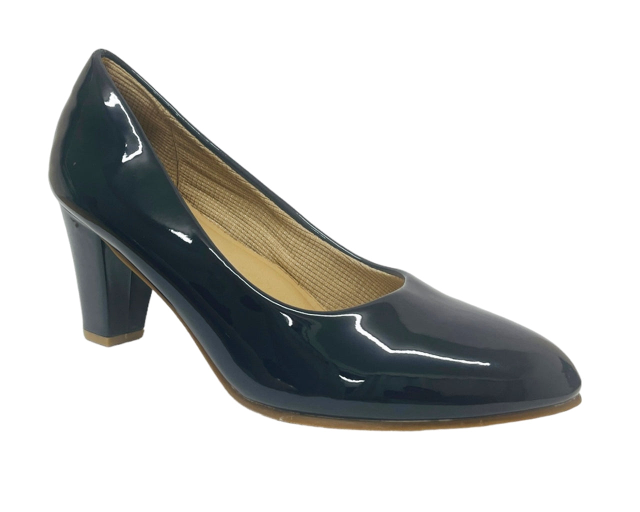 Faux Patent Leather Block Heel Court Shoes