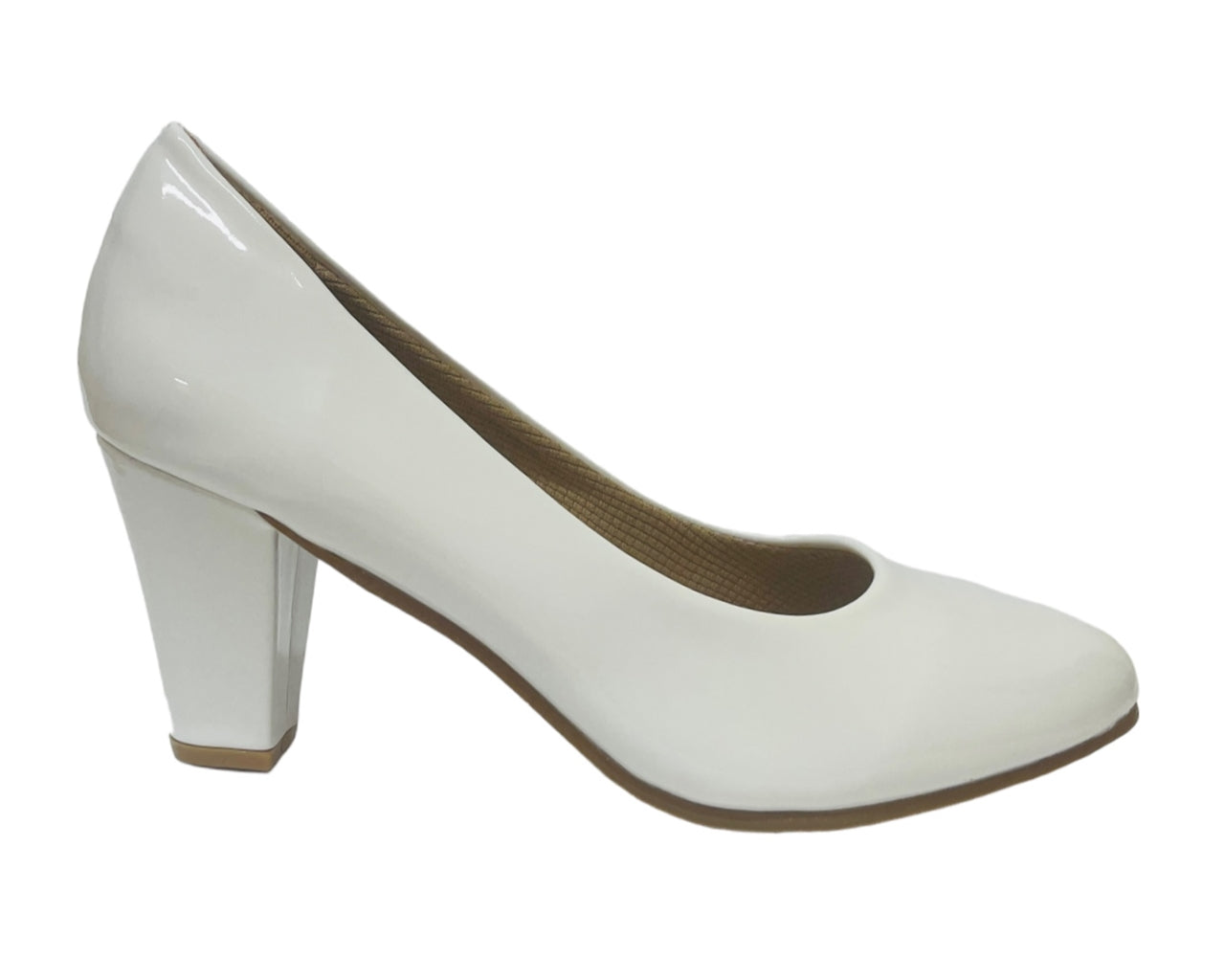 Faux Patent Leather Block Heel Court Shoes