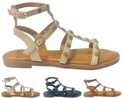 Flat Studded Gladiator Buckle Sandals