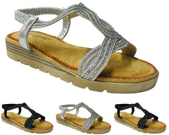 Slingback Diamante T-Bar Sandals