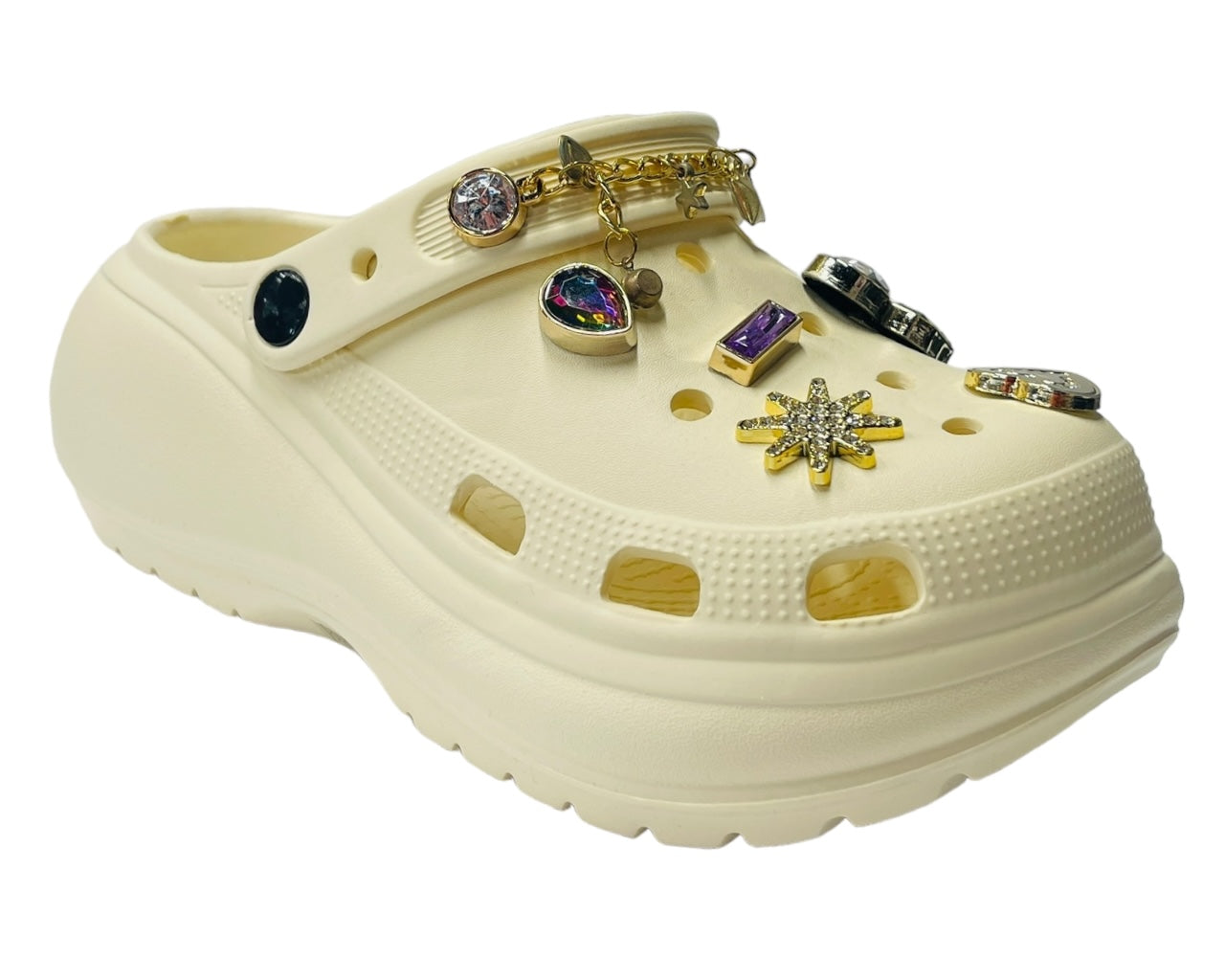 Lightweight Padded Chunky Sole Charm Clogs