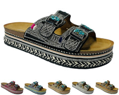 Platform Faux Leather Multi Stone Maule Sliders