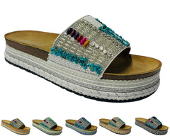 Platform Faux Leather Multi Stone Maule Sliders