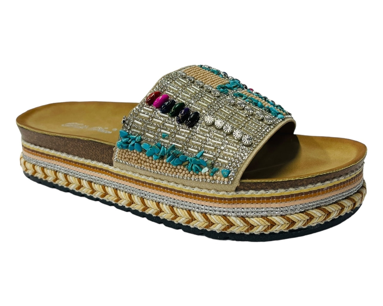 Platform Faux Leather Multi Stone Maule Sliders