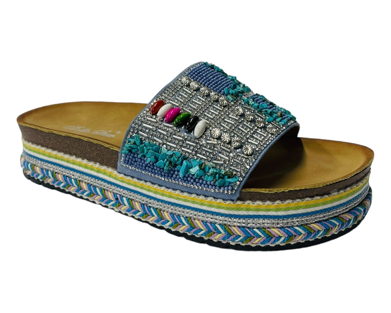 Platform Faux Leather Multi Stone Maule Sliders