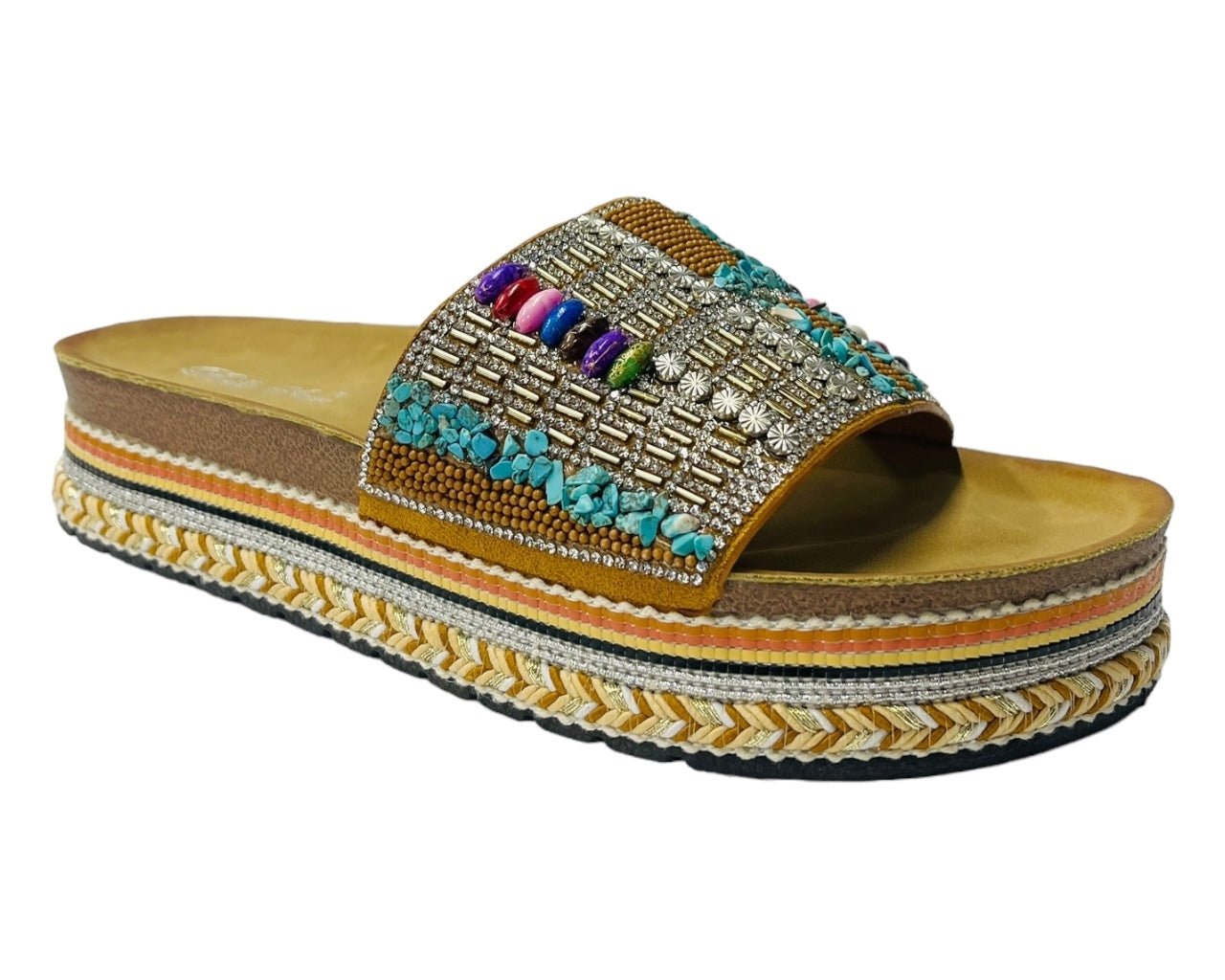 Platform Faux Leather Multi Stone Maule Sliders