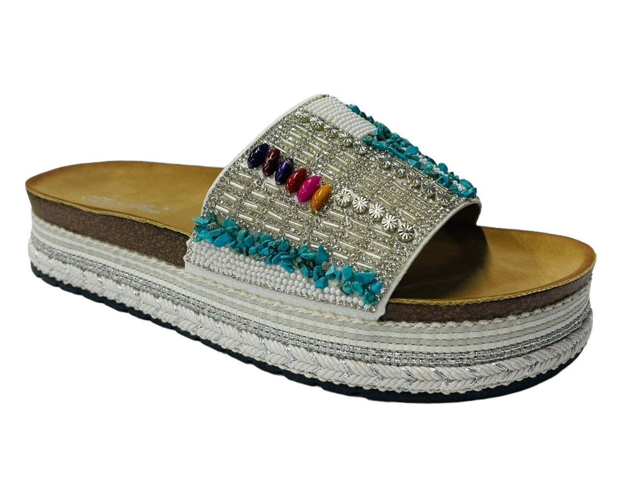 Platform Faux Leather Multi Stone Maule Sliders