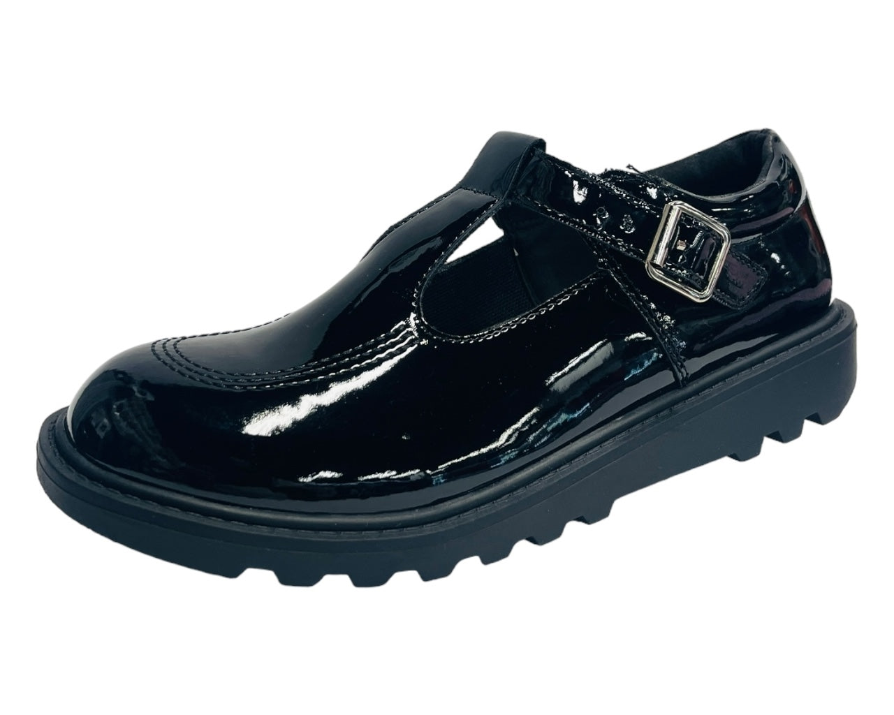 Faux Patent Leather Buckle T-Bar Flat Shoes