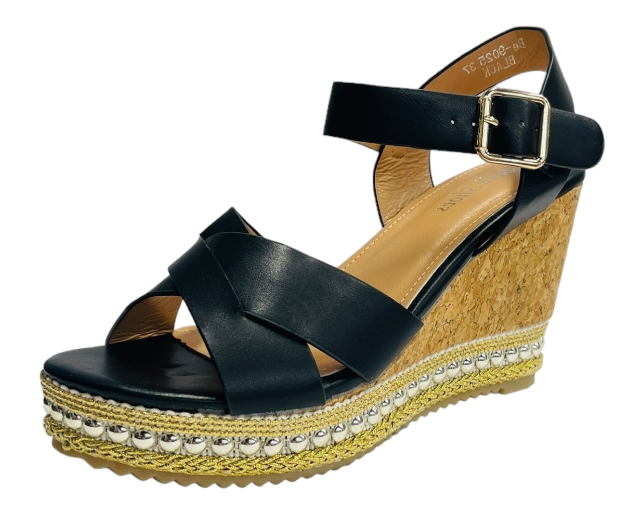 Faux Leather Ankle Strap Wedge Sandals