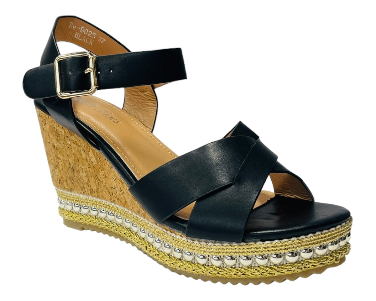 Faux Leather Ankle Strap Wedge Sandals