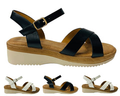 Faux Leather Ankle Strap Padded Sandals