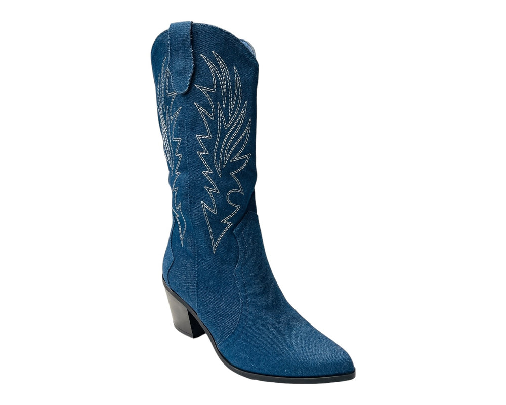 Embroidered 2 In 1 Cowboy Calf Length Boots