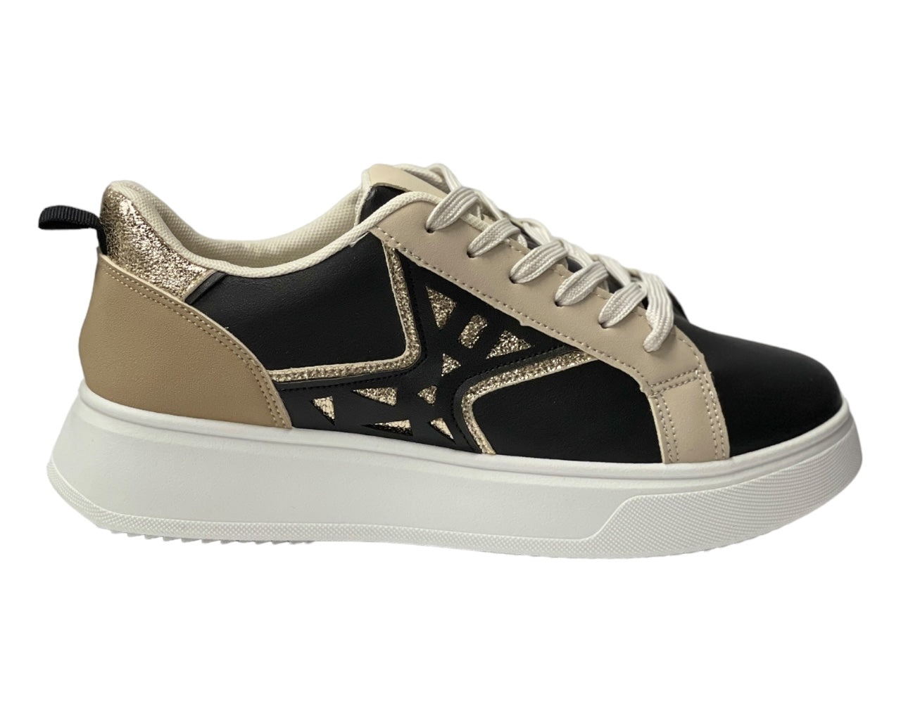 Faux Leather Laser Cut Lace Up Trainers