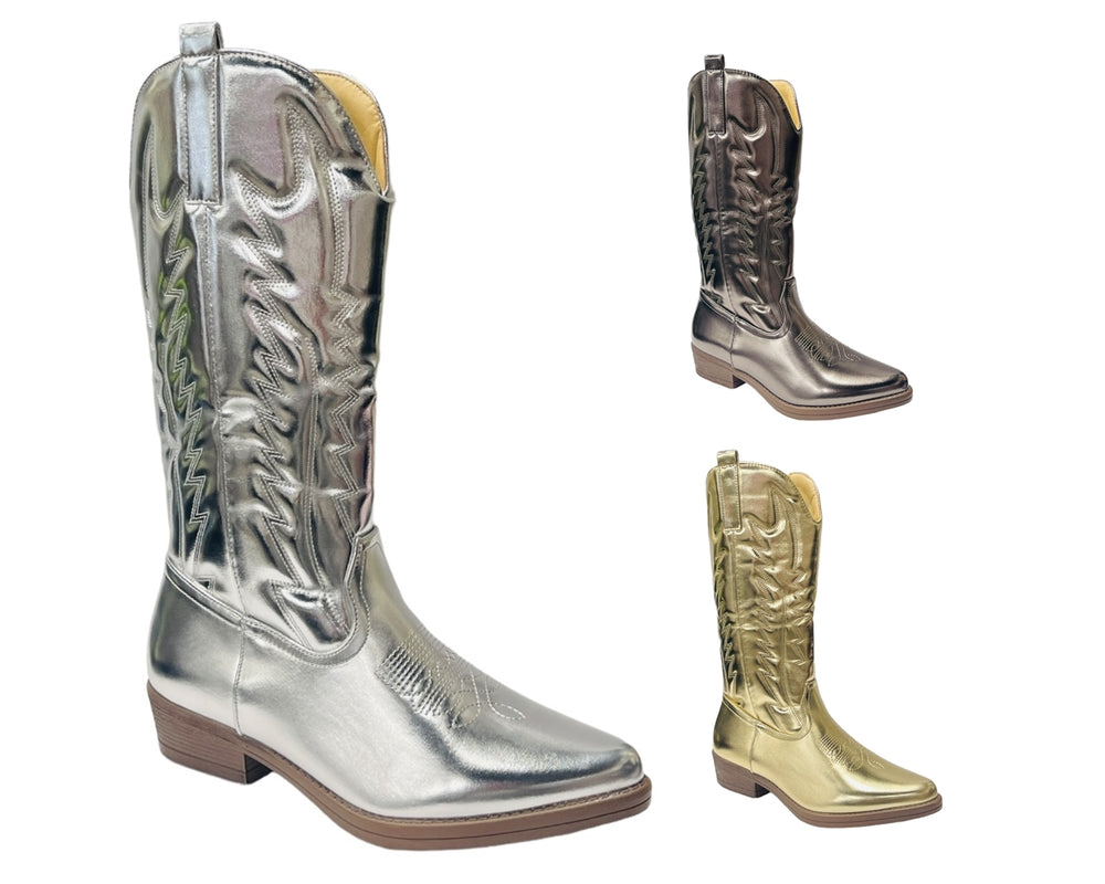 Embroidered Western Cowboy Calf Length Boots