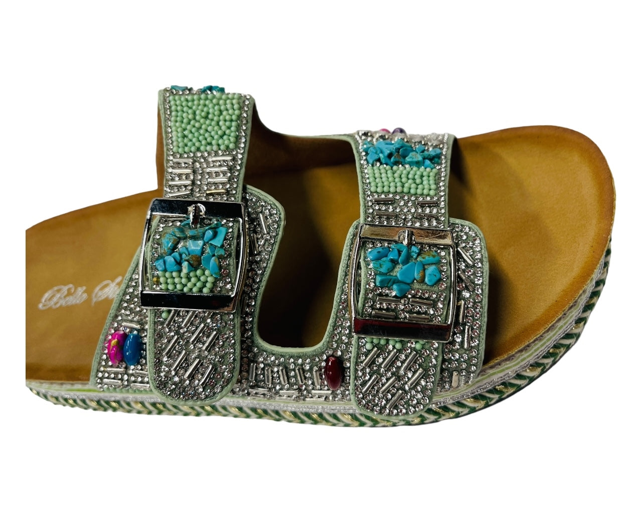 Platform Faux Leather Multi Stone Maule Sliders