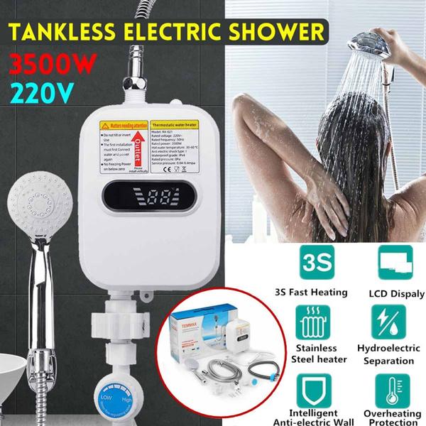 3500W 220V Water Heater Wall Mounted Temperature Display Instant Electric Hot Water Heater Tap Faucet Shower for Bathroom Shower - Bottles & Thermos - British D'sire