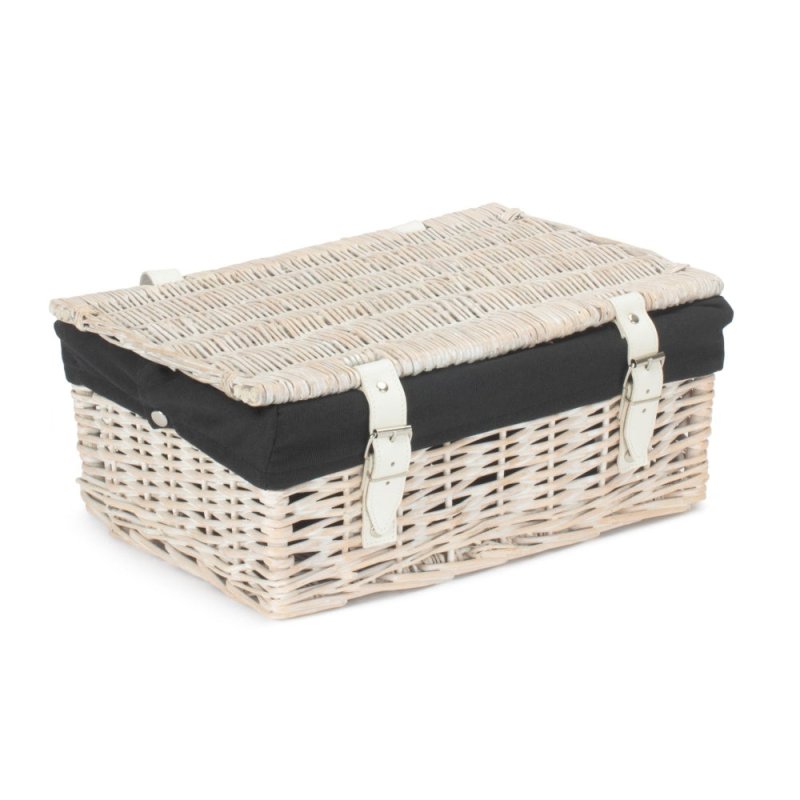 35cm Empty Wicker Whitewash Picnic Basket - Empty Picnic Baskets - British D'sire