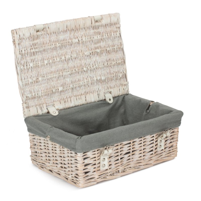 35cm Empty Wicker Whitewash Picnic Basket - Empty Picnic Baskets - British D'sire