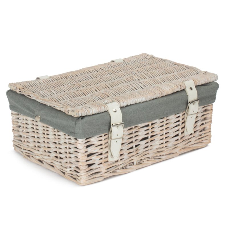 35cm Empty Wicker Whitewash Picnic Basket - Empty Picnic Baskets - British D'sire