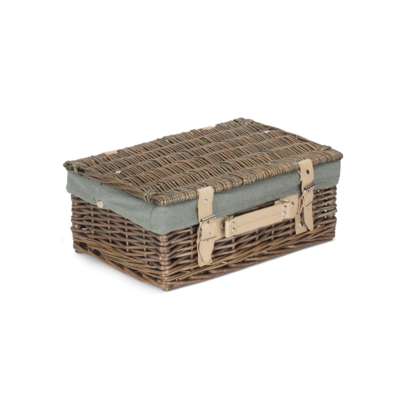 36cm Antique Wash Wicker Picnic Basket with Cotton Lining - Empty Picnic Baskets - British D'sire