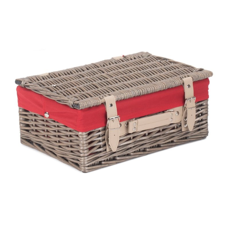 36cm Antique Wash Wicker Picnic Basket with Cotton Lining - Empty Picnic Baskets - British D'sire