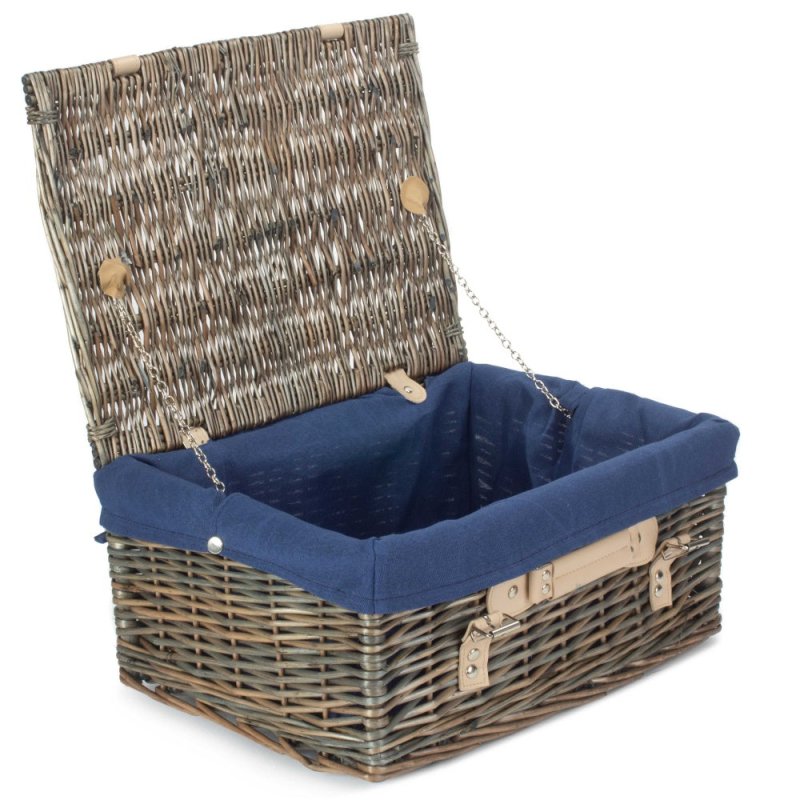 36cm Antique Wash Wicker Picnic Basket with Cotton Lining - Empty Picnic Baskets - British D'sire