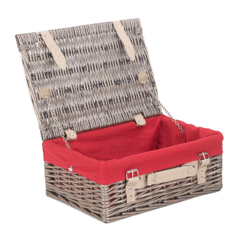 36cm Antique Wash Wicker Picnic Basket with Cotton Lining - Empty Picnic Baskets - British D'sire