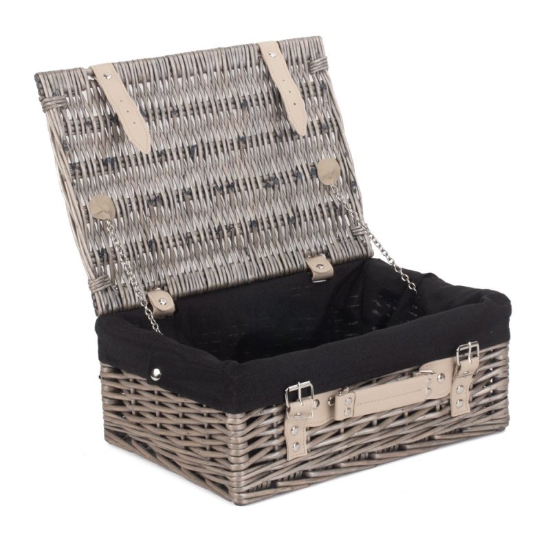 36cm Antique Wash Wicker Picnic Basket with Cotton Lining - Empty Picnic Baskets - British D'sire